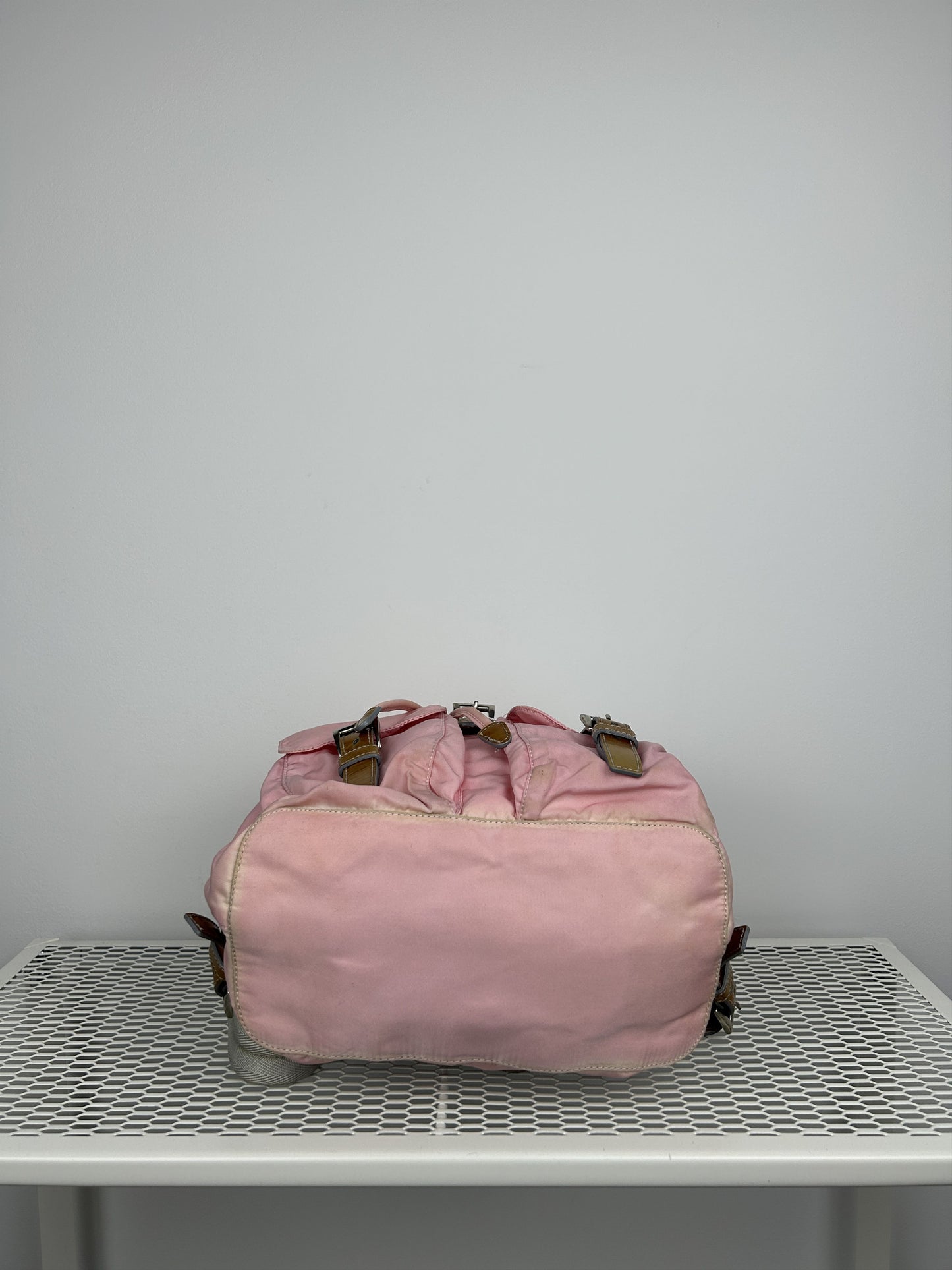 Prada nylon triangle logo pink backpack