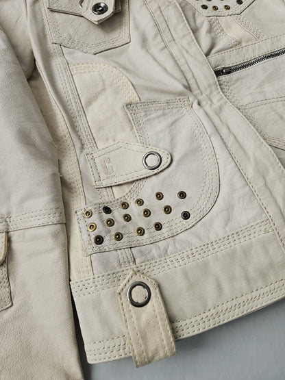Archive y2k multipocket high collar leather jacket