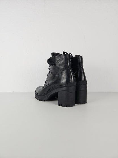 Prada lace up block heel notched sole ankle boots