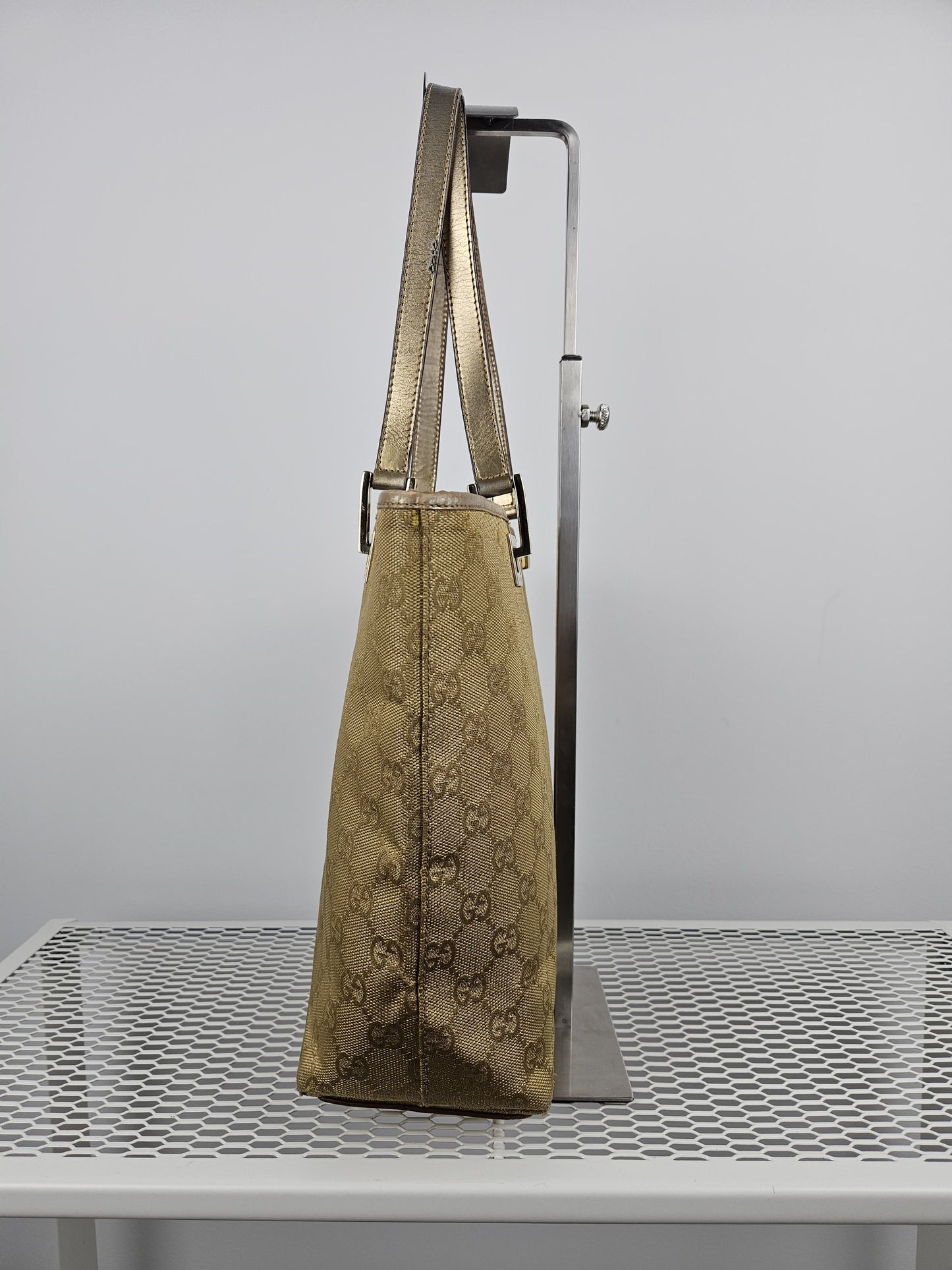 Vintage y2k Gucci gg monogram canvas gold tote bag