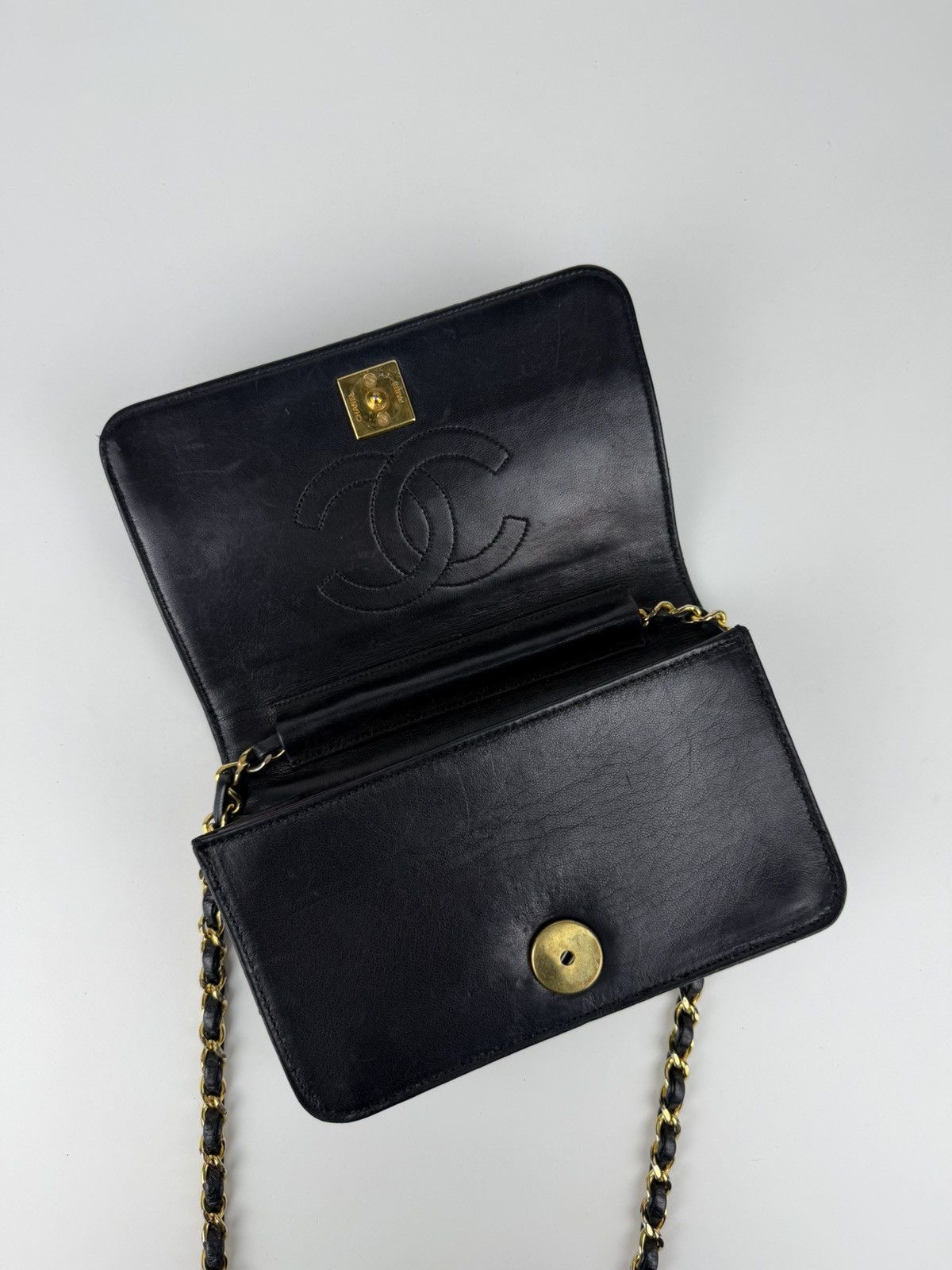 Vintage Chanel CC lambskin mini matelasse full flap
