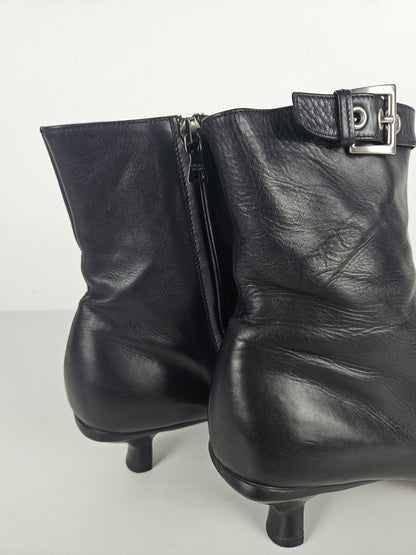 Archive Prada lamb leather kitten heel buckled ankle boots