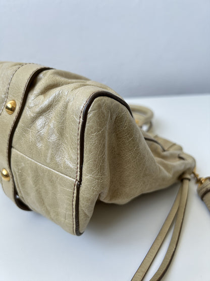 Miu miu vitello bauletto aperto gathered leather handbag