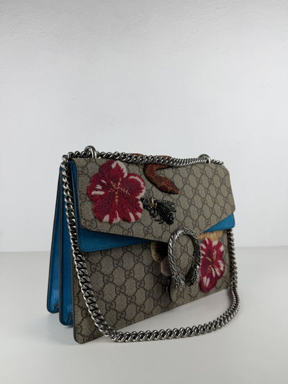 Gucci GG supreme Dionysus large with embroidered bee snake & flowers