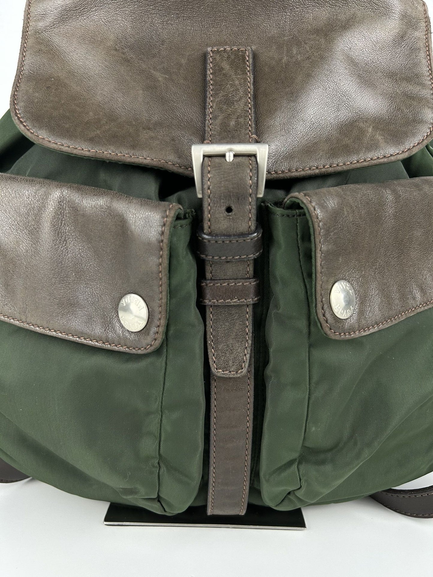 Vintage Prada nylon and leather triangle logo cargo backpack