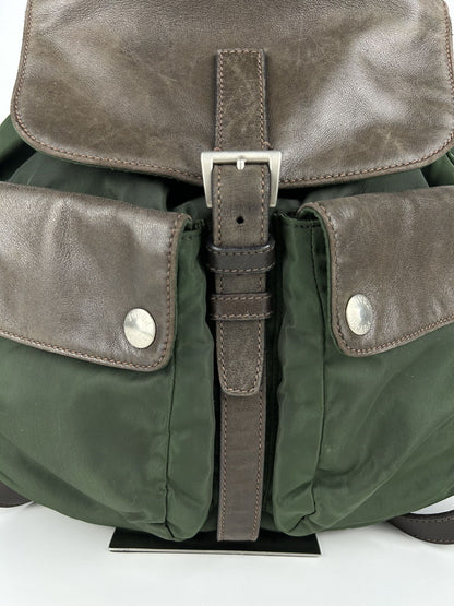 Vintage Prada nylon and leather triangle logo cargo backpack