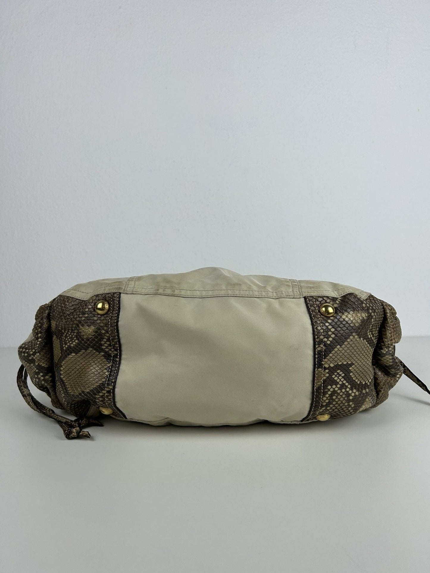 Prada python and nylon triangle logo hobo handbag