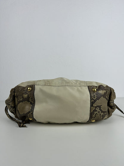 Prada python and nylon triangle logo hobo handbag