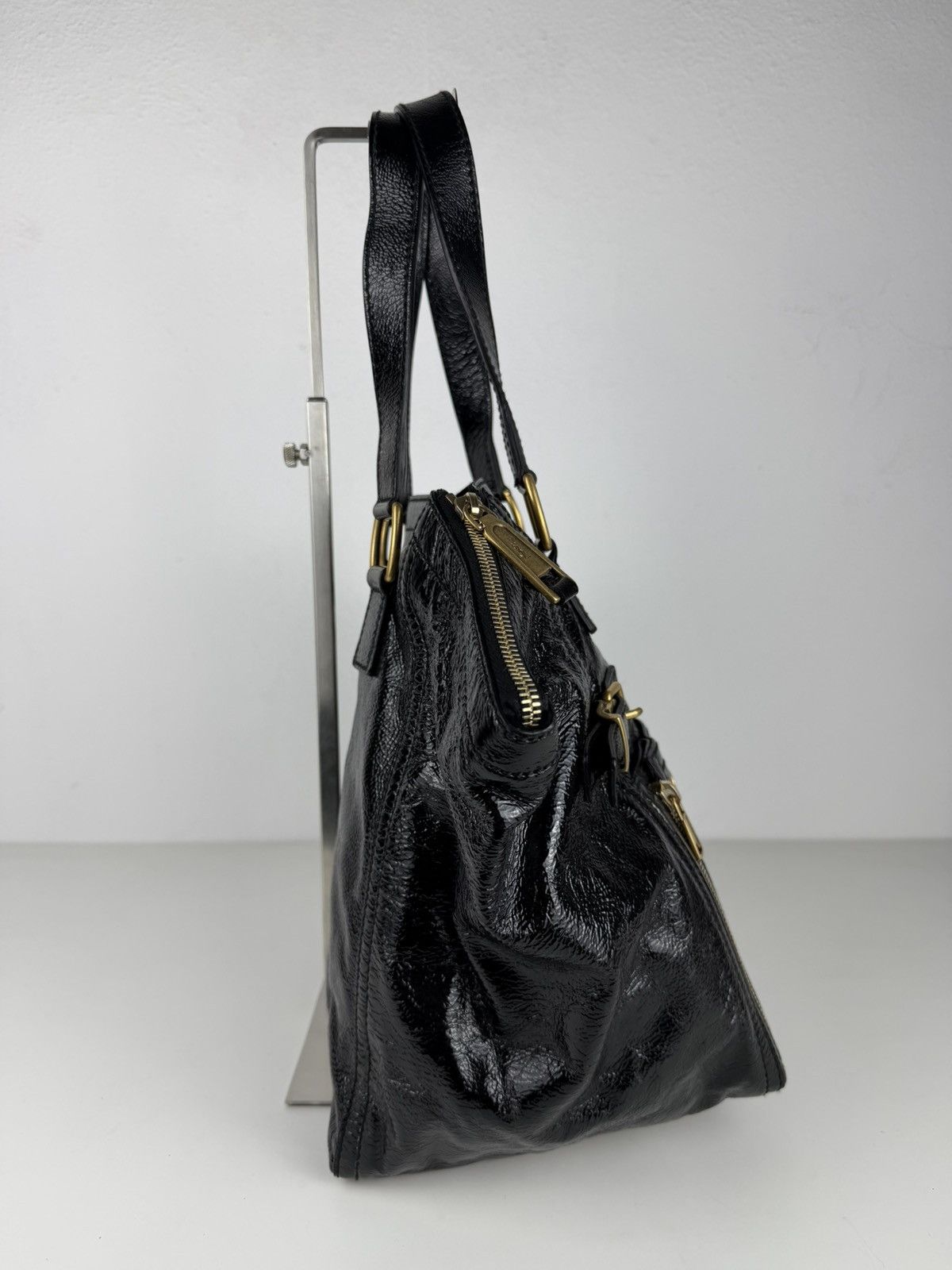 SS2009 YSL Rive Gauche sac downtown patent leather tote bag