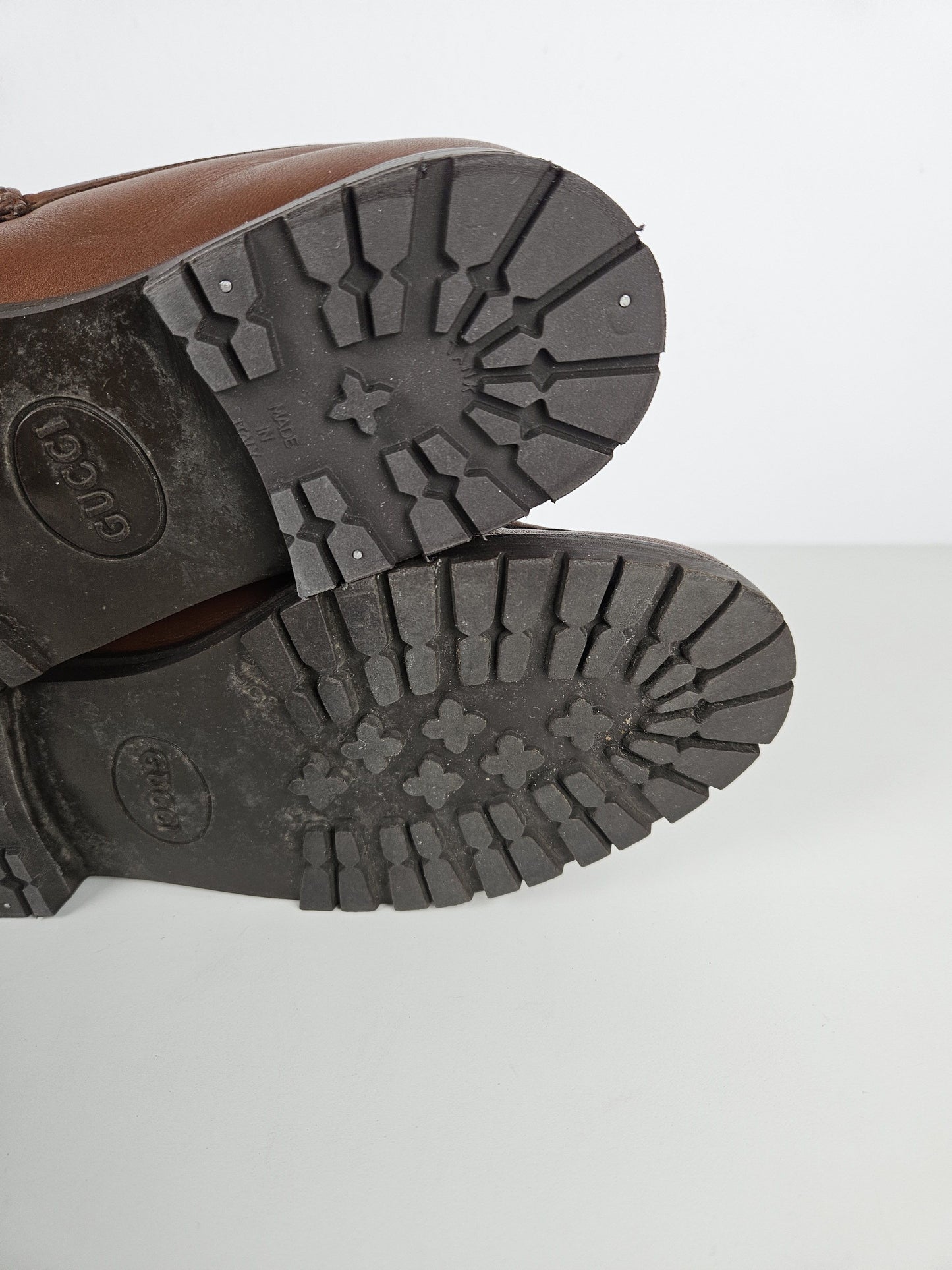 Vintage Gucci leather horsebit loafers with notched thick sole