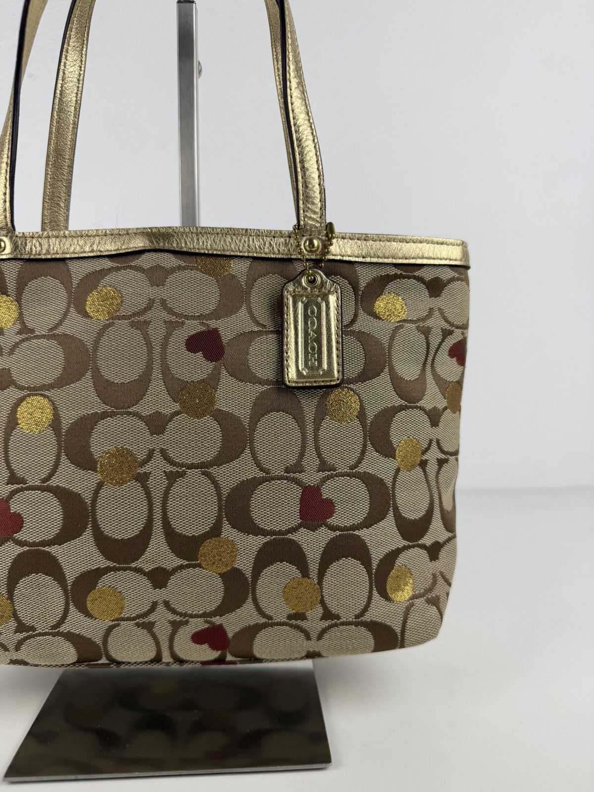 Coach signature canvas heart and polka dot tote bag