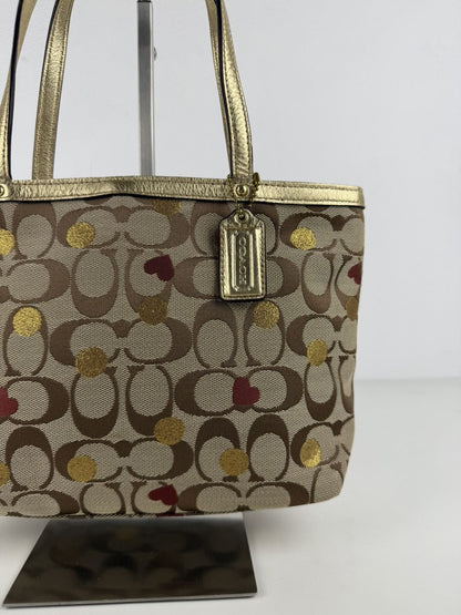 Coach signature canvas heart and polka dot tote bag