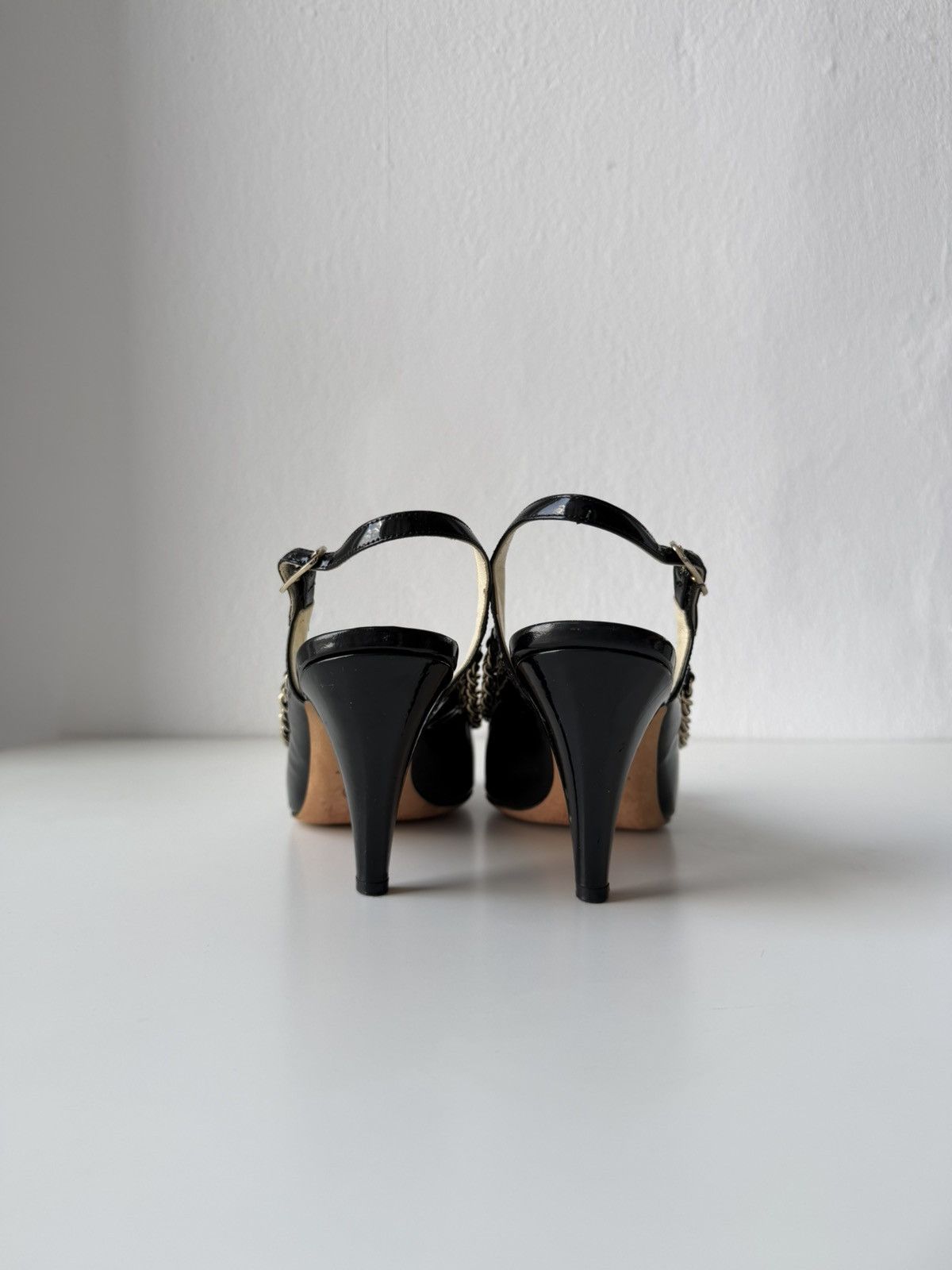 SS2011 Chanel patent leather chain open toe heels