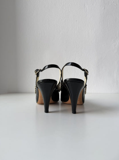 SS2011 Chanel patent leather chain open toe heels