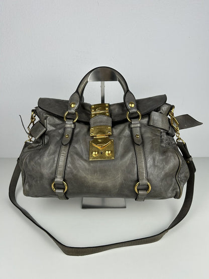 Miu miu vitello bow bag in gray with locket