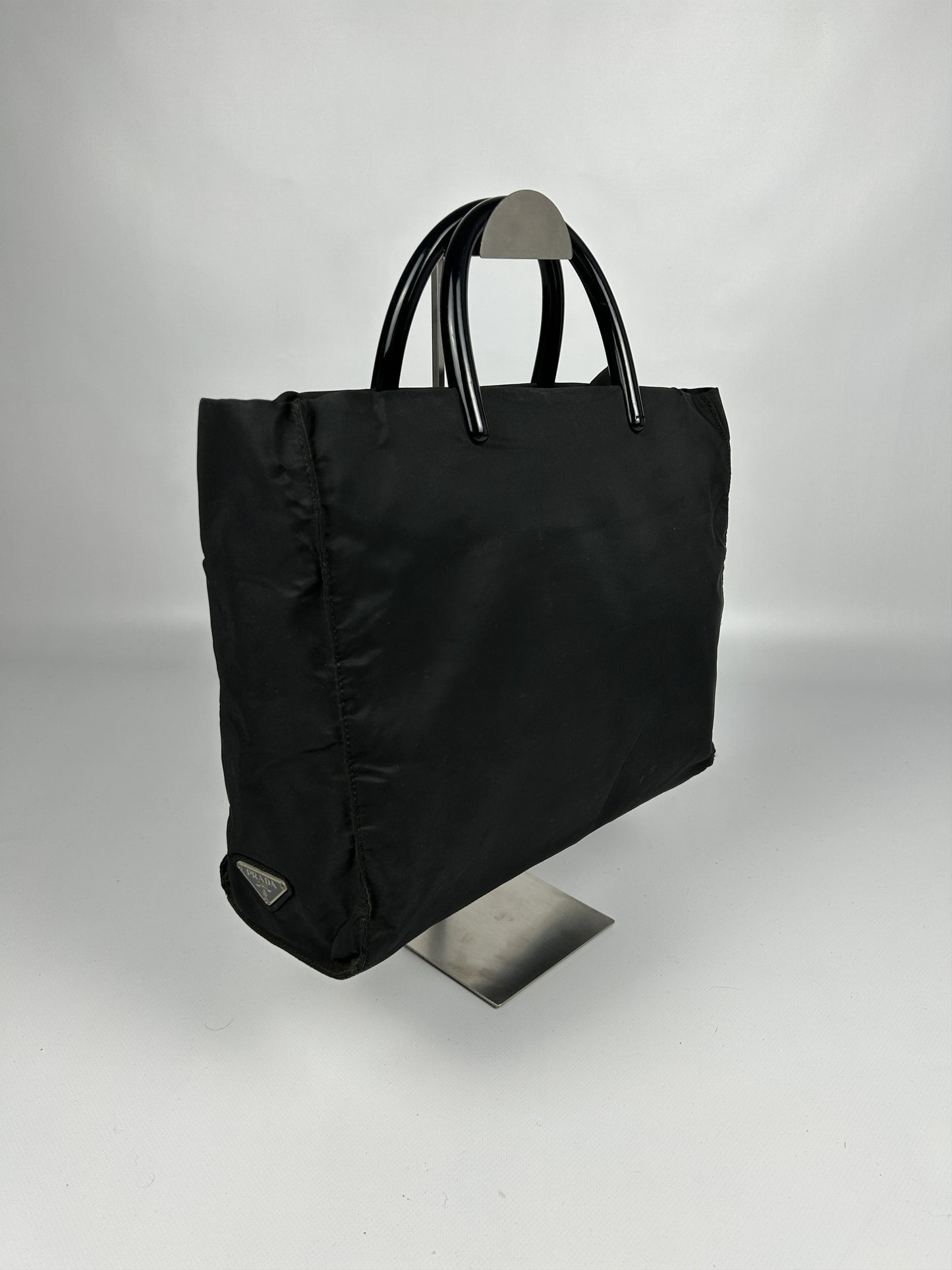 Vintage y2k prada nylon triangle logo plastic handle bag