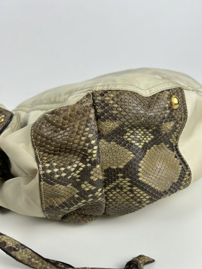 Prada python and nylon triangle logo hobo handbag