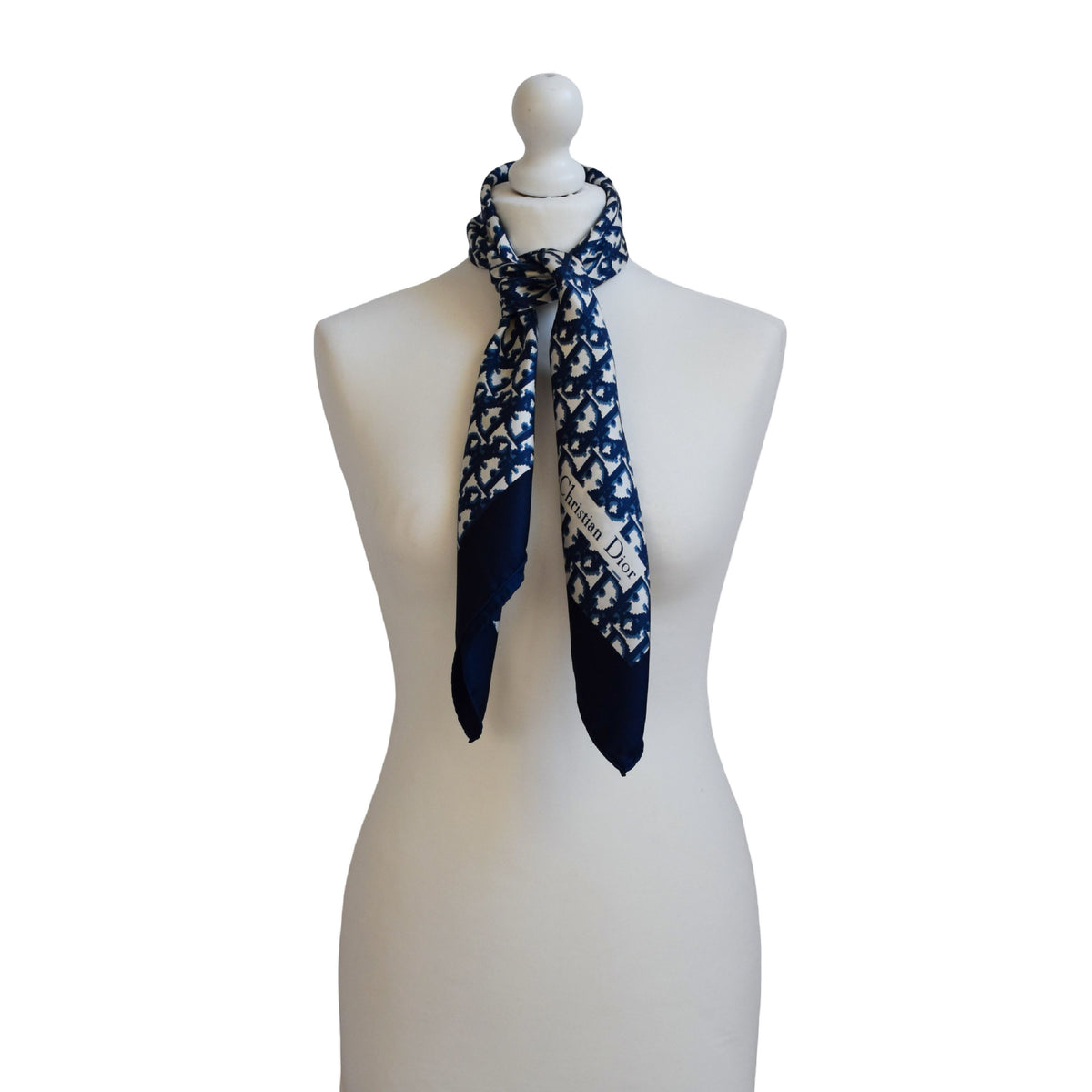 Vintage Dior trotter silk scarf navy