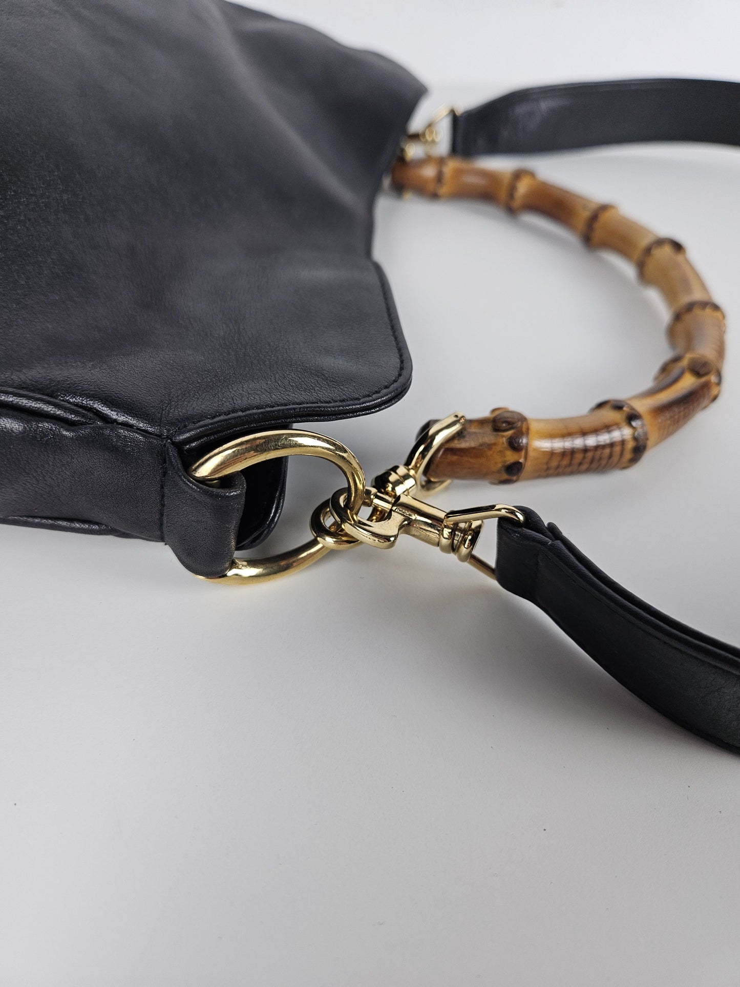 Vintage 80s gucci bamboo top handle calf leather handbag