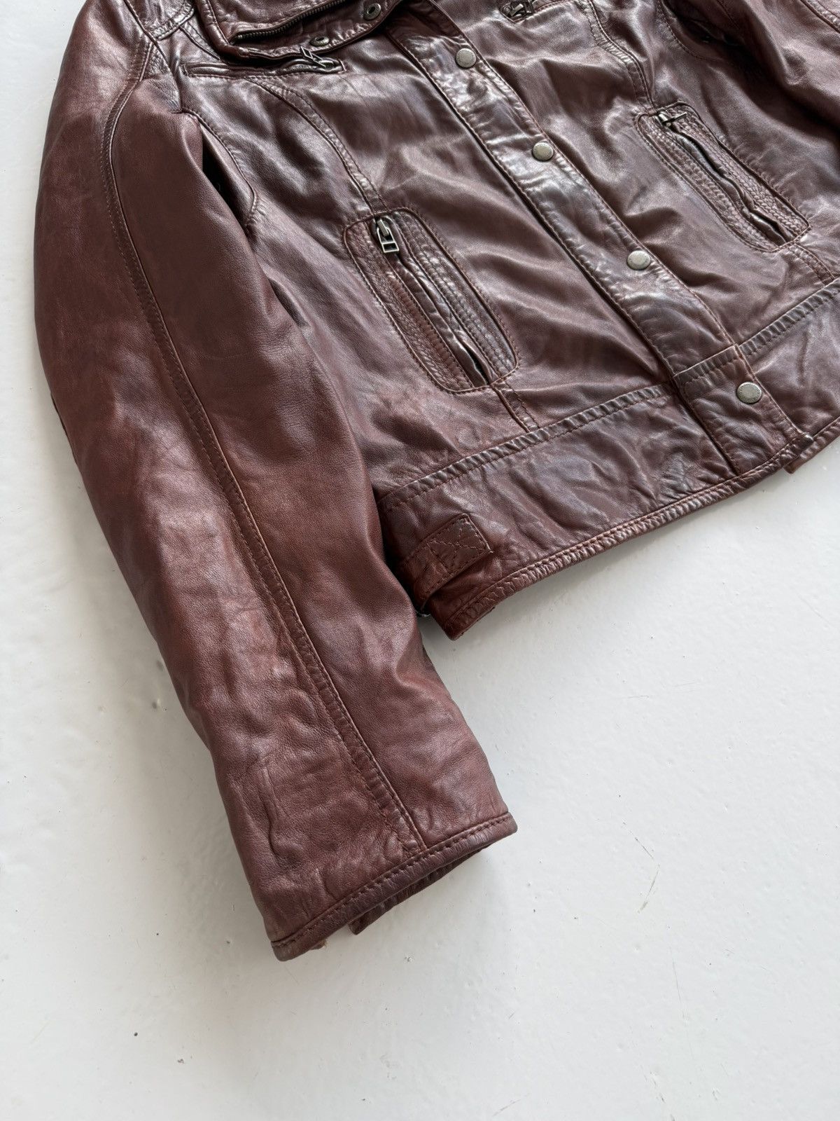 Vintage ‘Mauritius’ cropped leather biker jacket