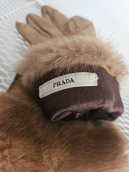 Prada lambskin and mink fur gloves