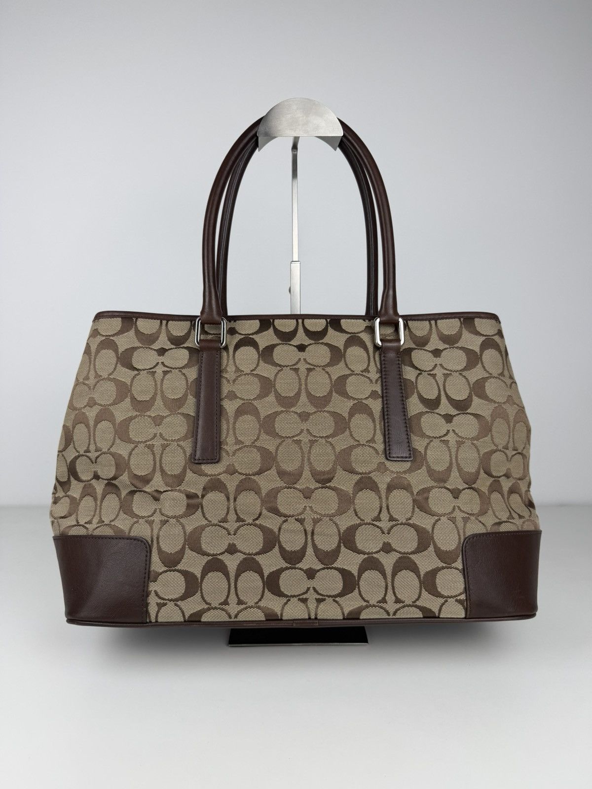 Coach signature leather and canvas tote bag