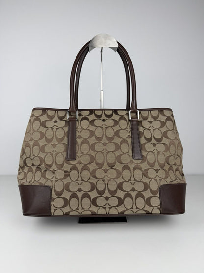 Coach signature leather and canvas tote bag