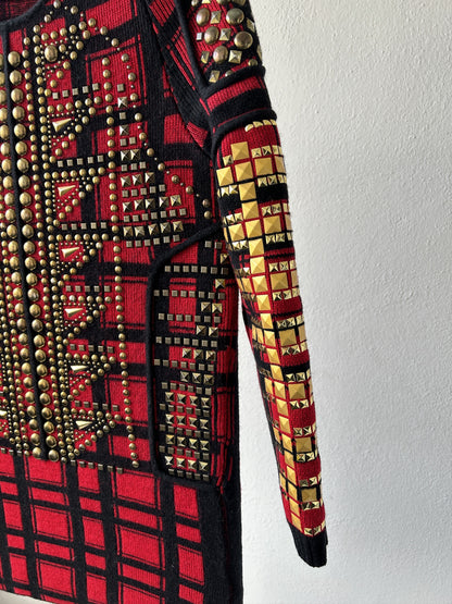 AW14 runway Philipp Plein studded check wool knit mini dress