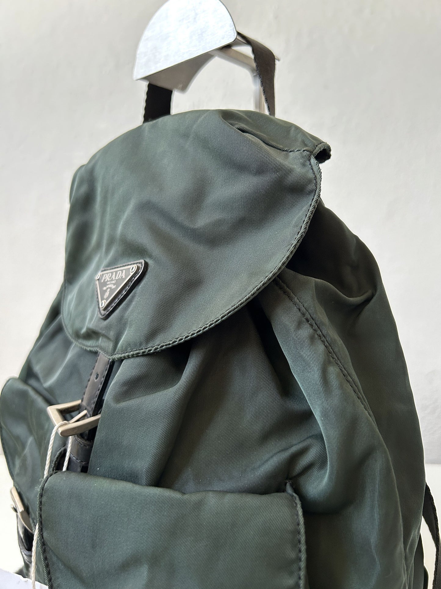 Vintage 90s Prada nylon triangle logo small cargo backpack