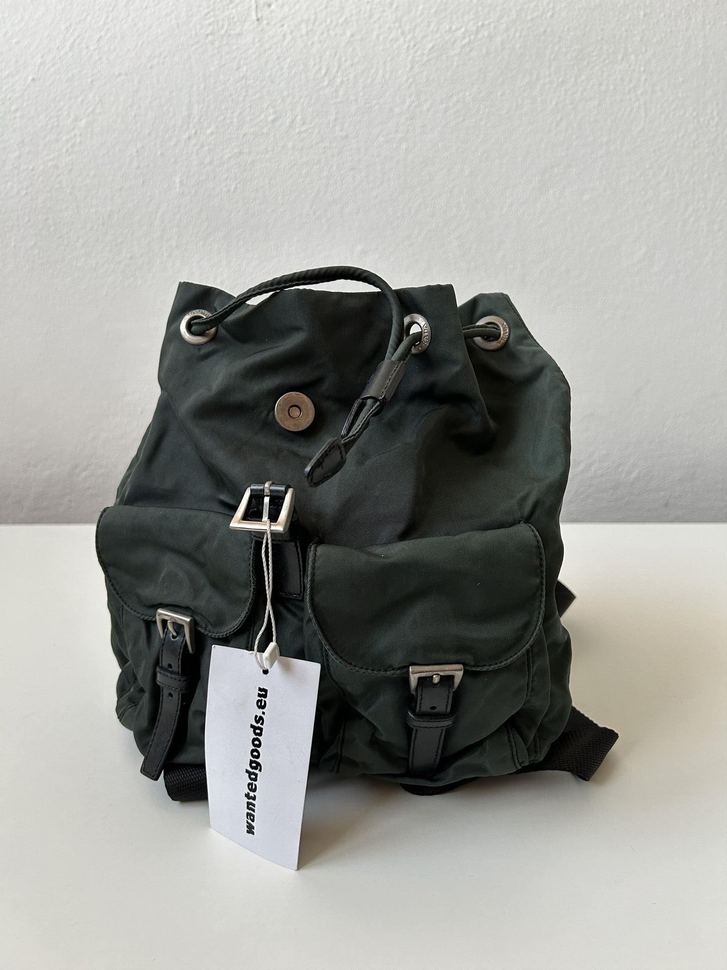 Vintage 90s Prada nylon triangle logo small cargo backpack