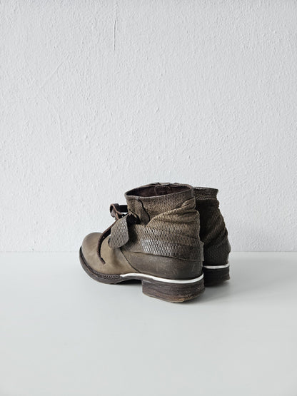 Archive AS98 olive leather bondage side zip ankle boots