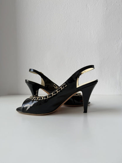 SS2011 Chanel patent leather chain open toe heels