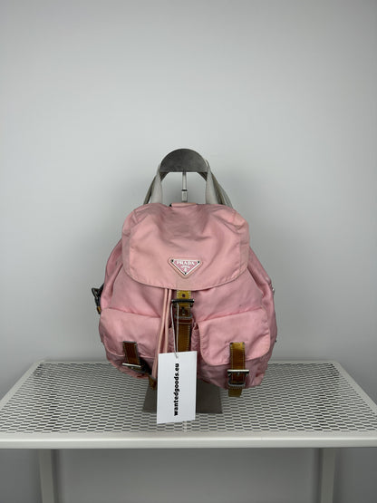 Prada nylon triangle logo pink backpack