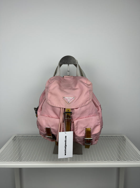 Prada nylon triangle logo pink backpack