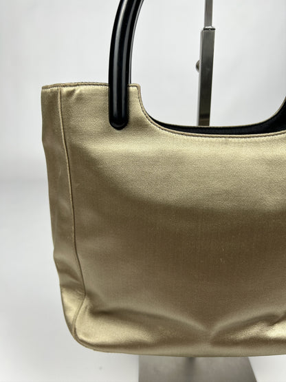 Prada triangle logo velvet plastic handle mini tote bag
