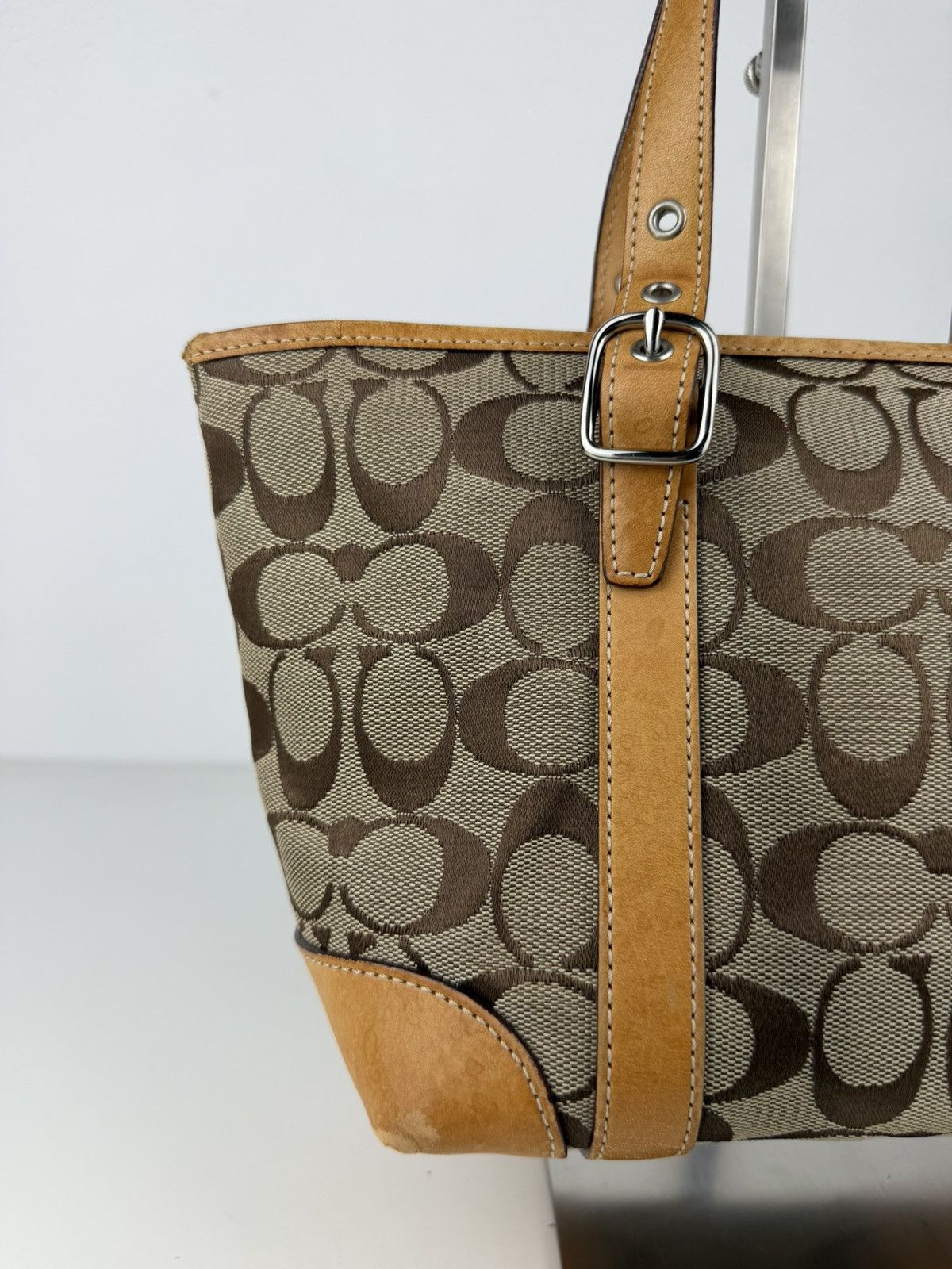 Coach signature canvas and leather mini tote bag