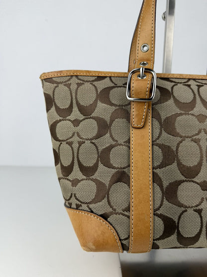Coach signature canvas and leather mini tote bag