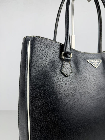 Vintage Prada leather triangle logo tote bag
