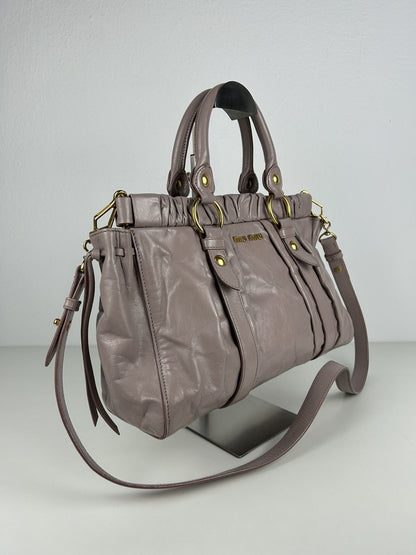 Miu miu vitello bauletto aperto gathered leather handbag