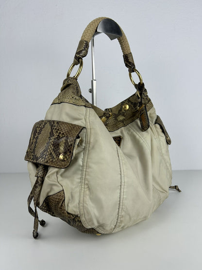 Prada python and nylon triangle logo hobo handbag