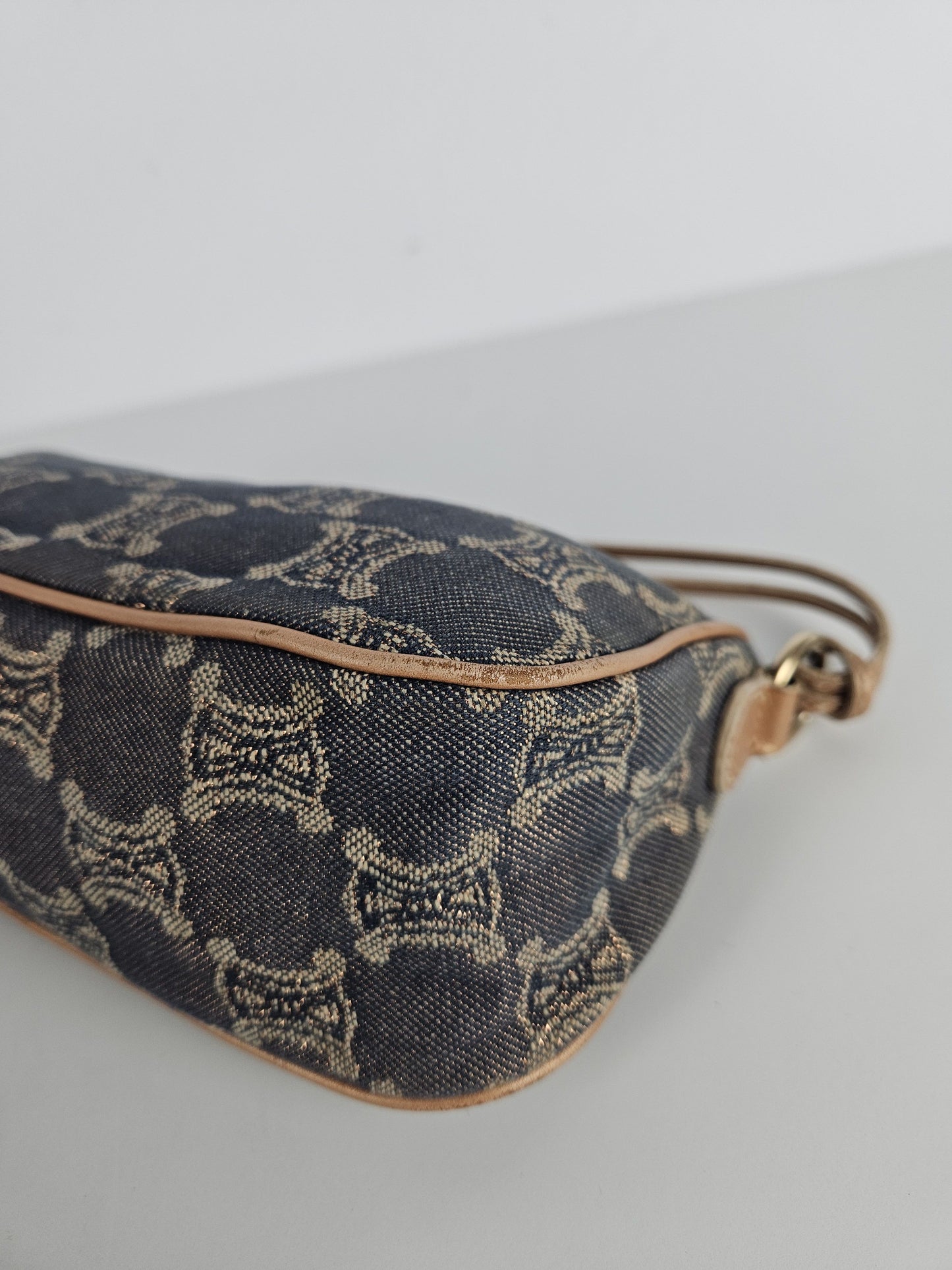 Vintage celine triomphe denim mini handbag pochette baguette