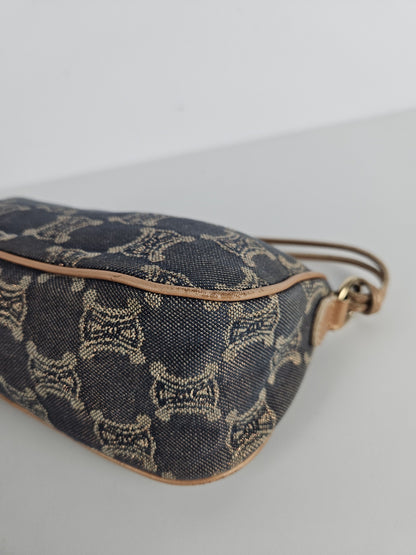 Vintage celine triomphe denim mini handbag pochette baguette
