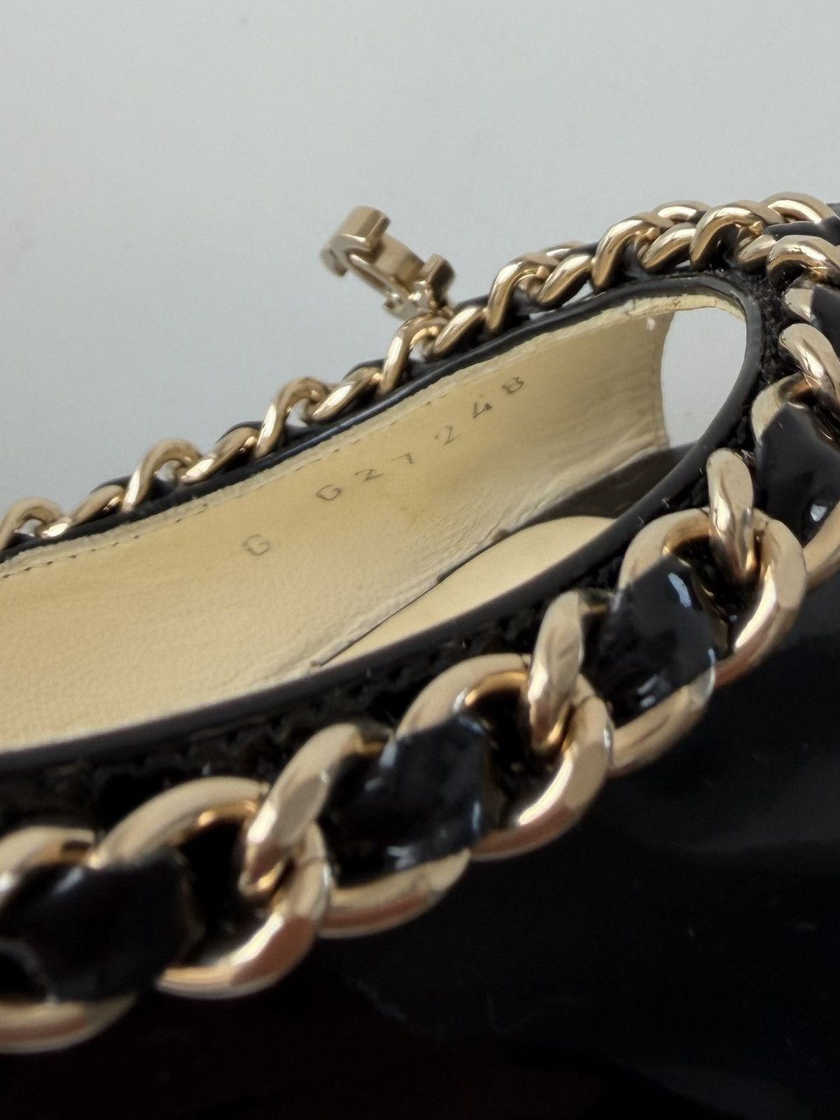 SS2011 Chanel patent leather chain open toe heels