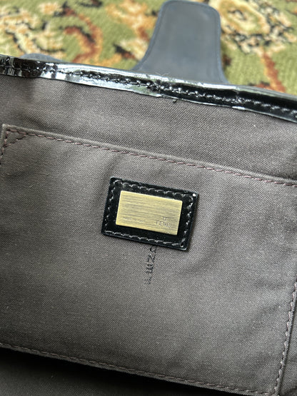 Y2k Fendi buckle striped velvet and ponyhair handbag