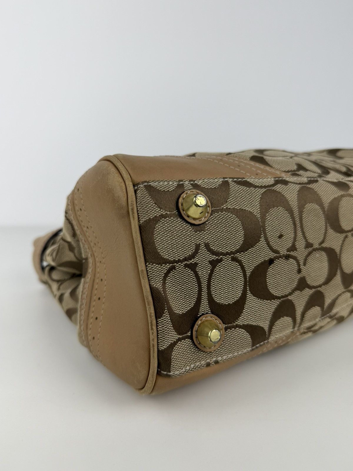 Coach signature leather canvas tassel tote bag