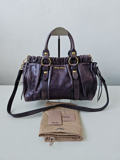 Miu miu vitello bauletto aperto gathered leather handbag