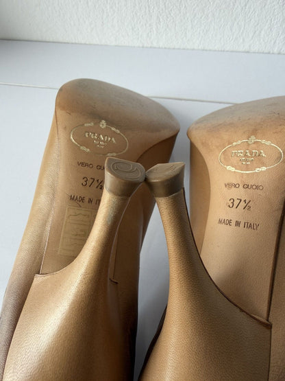Prada pleated leather open toe pumps