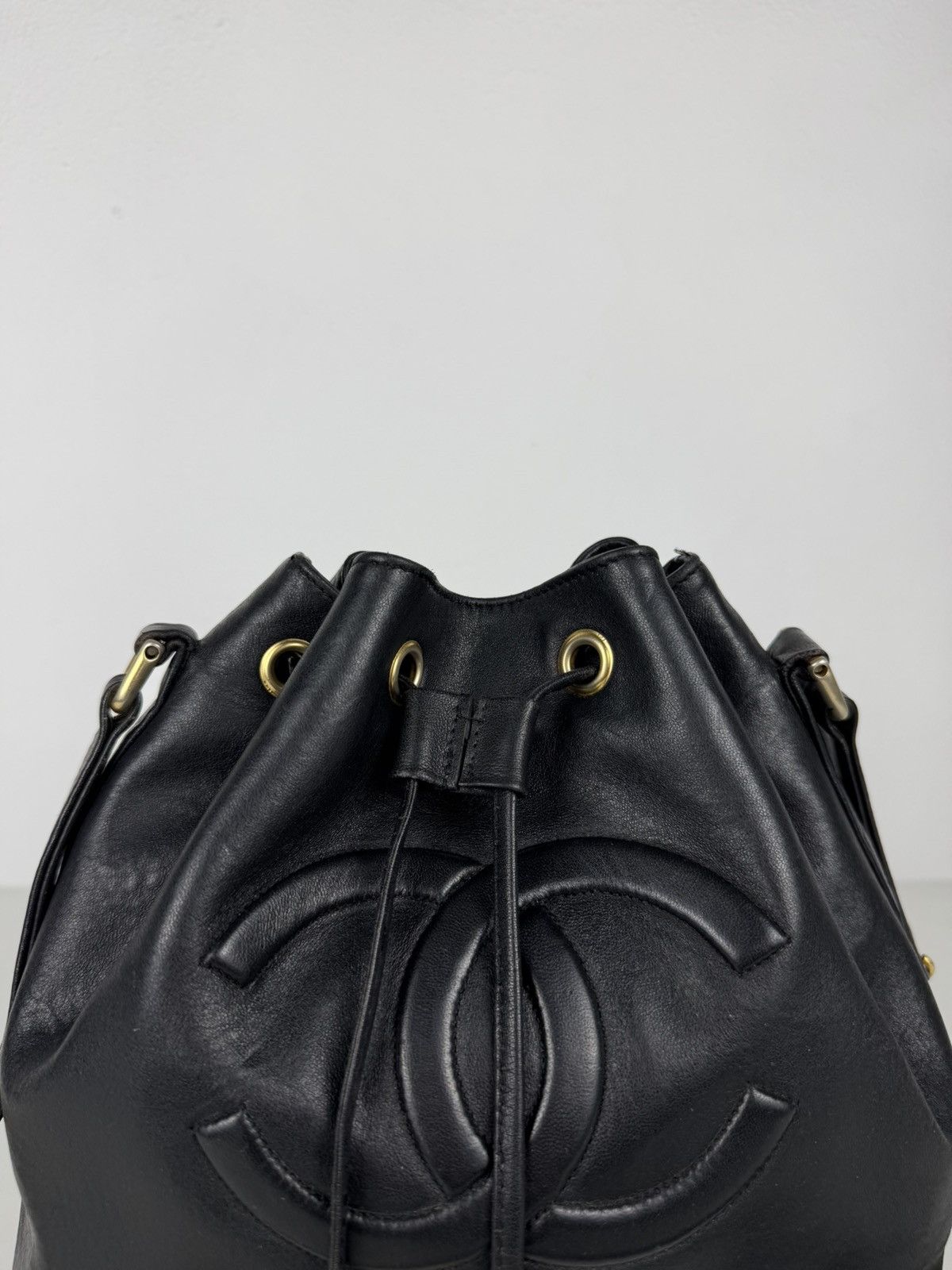 Vintage Chanel lambskin CC logo drawstring bag