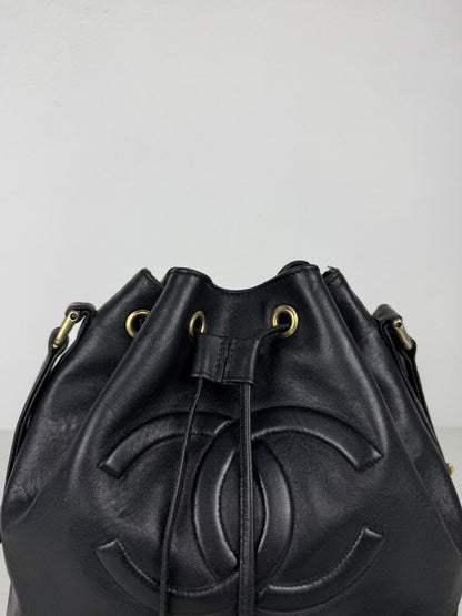 Vintage Chanel lambskin CC logo drawstring bag
