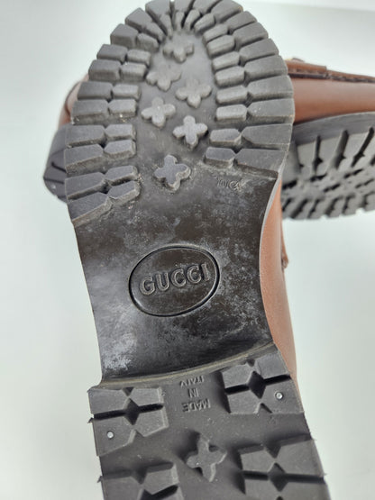 Vintage Gucci leather horsebit loafers with notched thick sole